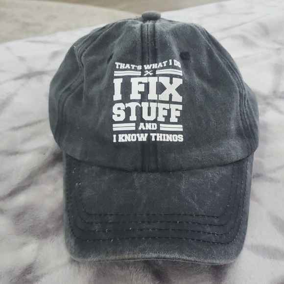 Black Cap with White Text Design - Picture 1 of 2